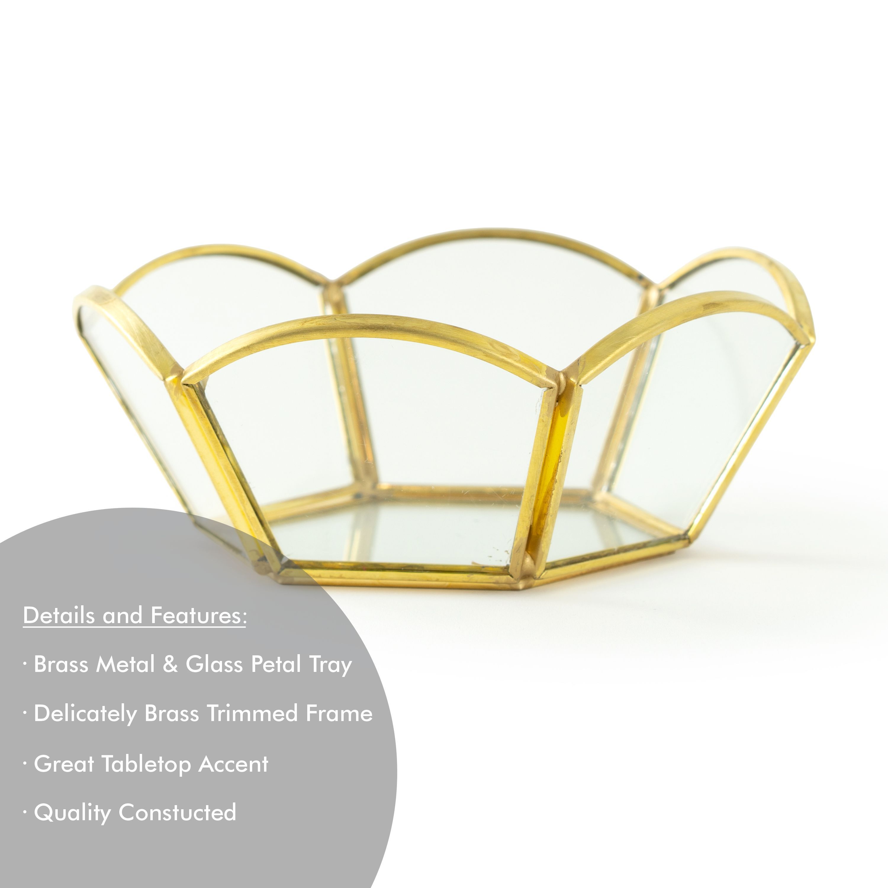 Brass and Glass Gold 4.4" Tabletop Trinket Tray with Decorative Petals | Walmart (US)