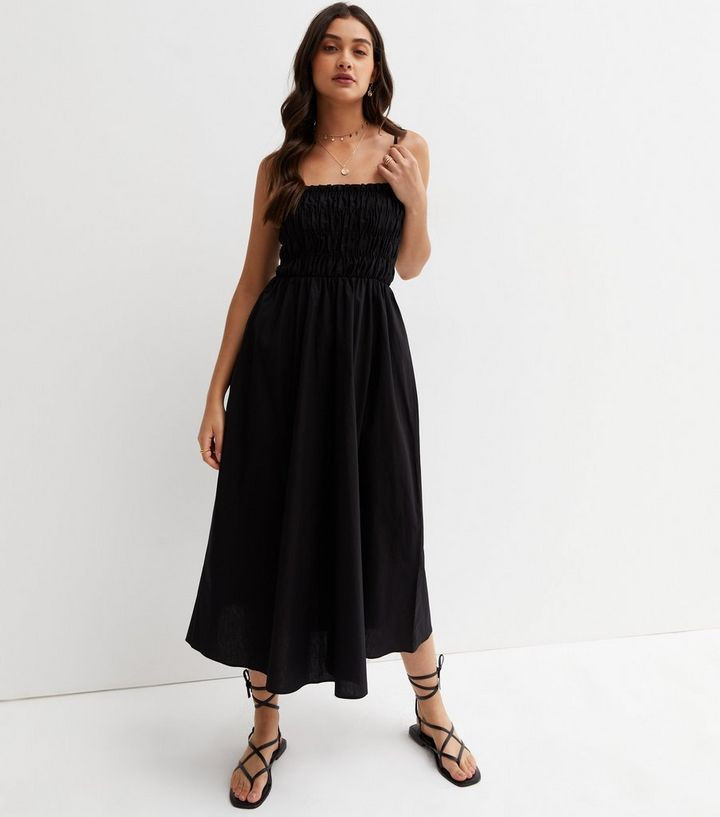 Black Poplin Shirred Square Neck Strappy Midi Dress
						
						Add to Saved Items
						Remove ... | New Look (UK)