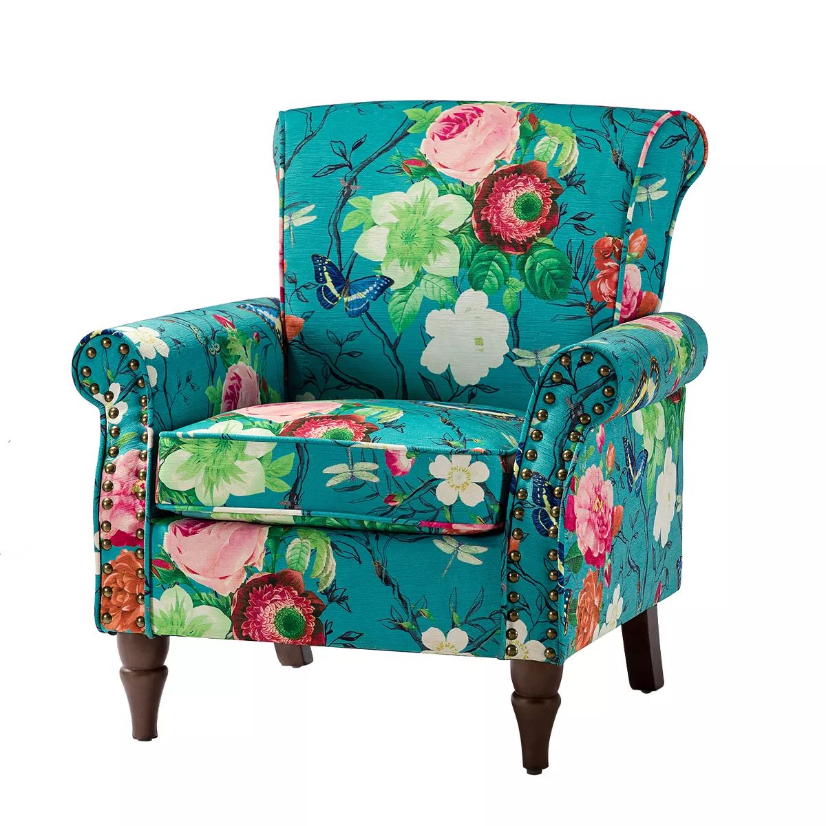 Araceli Traditional Wooden Upholstered Floral Armchair with Wingback and Nailhead Trim | ARTFUL L... | Target