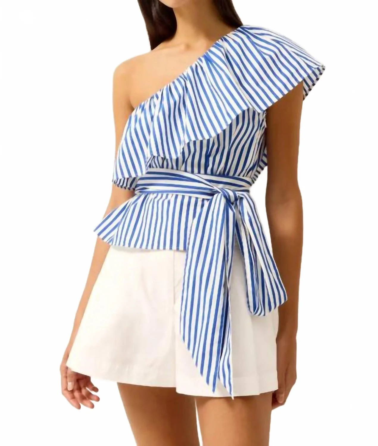Idah One-Shoulder Ruffle Top In Surf | Shop Simon