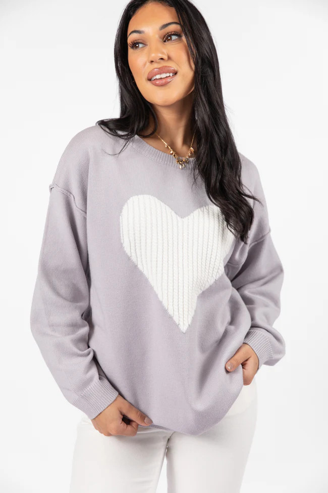 In My Heart Grey and Ivory Cable Knit Heart Sweater FINAL SALE | Pink Lily