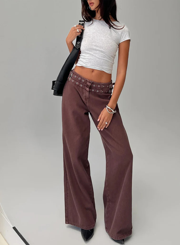 Baccarat Mid Rise Wide Leg Belted Pant Chocolate | Princess Polly US