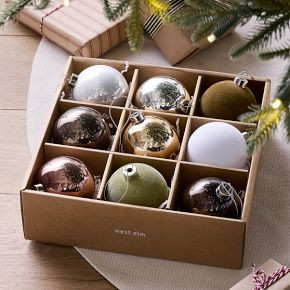 Neutrals Glass Ball Ornaments (Set of 9) | West Elm (US)