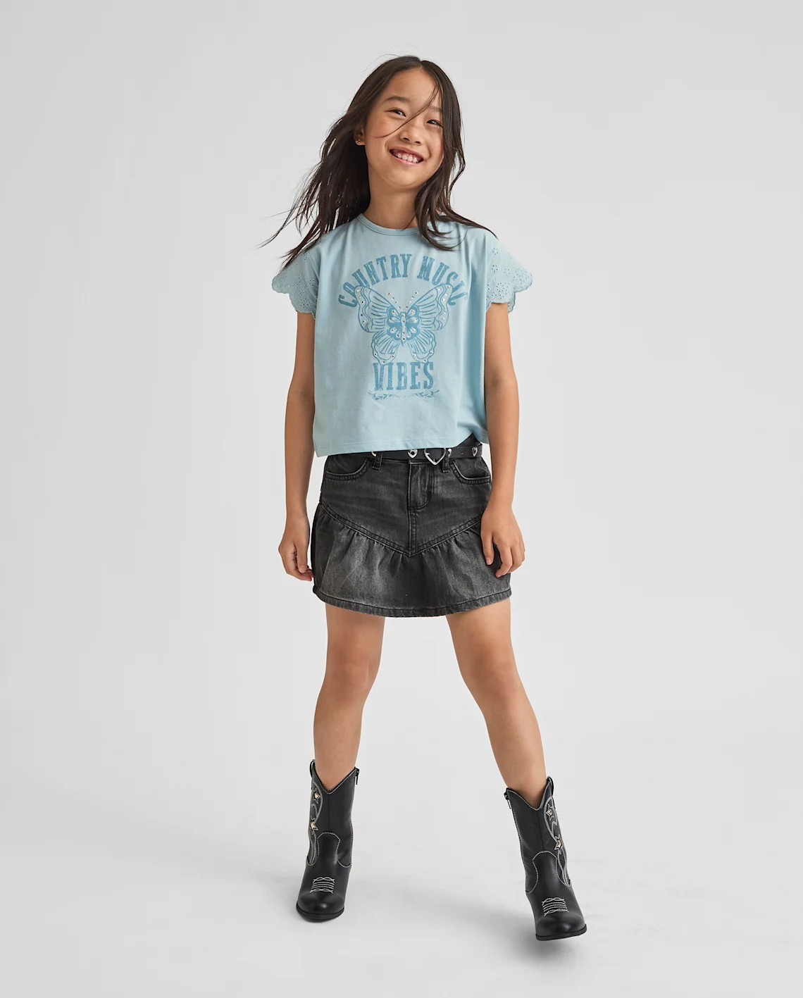 Girls Denim Ruffle Skort - black | The Children's Place