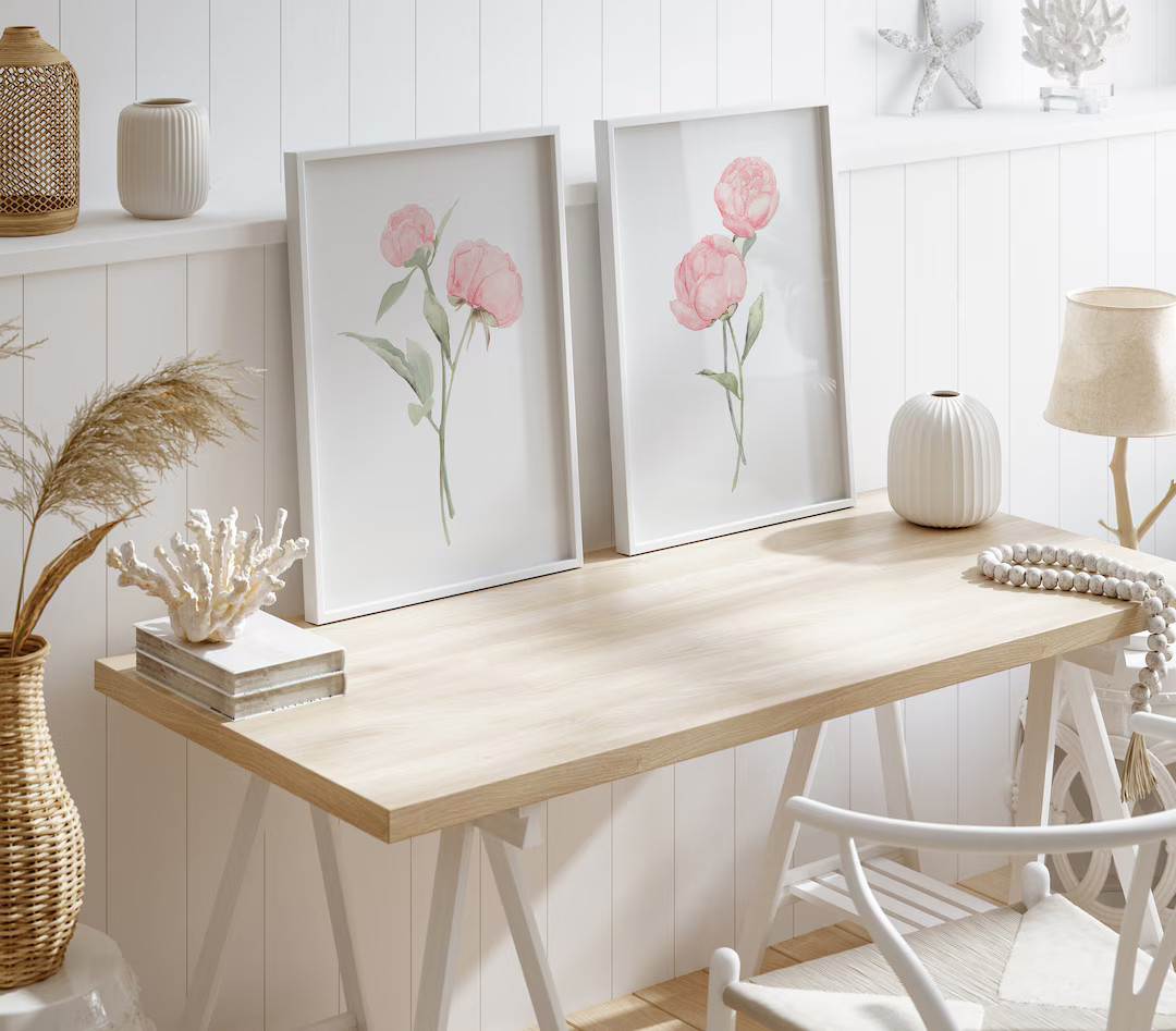 Watercolor Peonies Set of 2 Prints, Blush Pink Peonies, Minimalist Wall Decor, Extra Large Fine A... | Etsy (US)