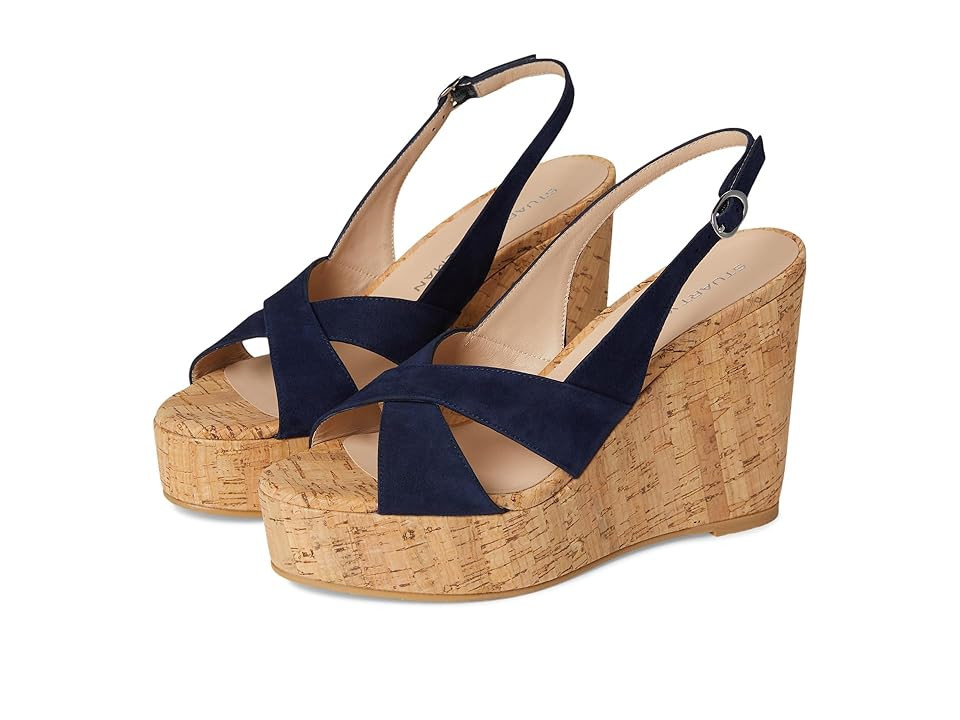 Stuart Weitzman Dayna Slingback Wedge Women's Wedge Shoes Nice Blue : 5.5 M, Leather | Zappos