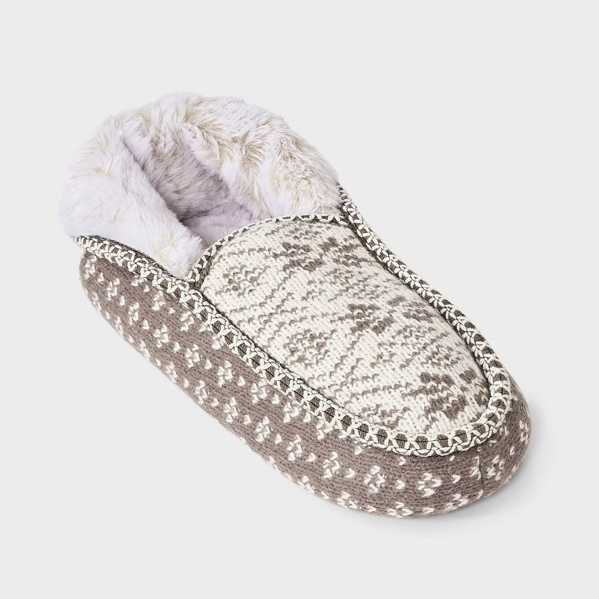 Women's Fair Isle Knit Slipper Sock with Faux Fur Lining and Grippers - Auden™ Gray M/L | Target