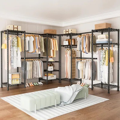 Garment Rack, Heavy Duty Clothes Storage System With Extendable Hangers Rods, Metal Clothe Rack With 6 Wire Shelves, (52.3"-72") W X 14.5" D X 71.2" H | Wayfair North America