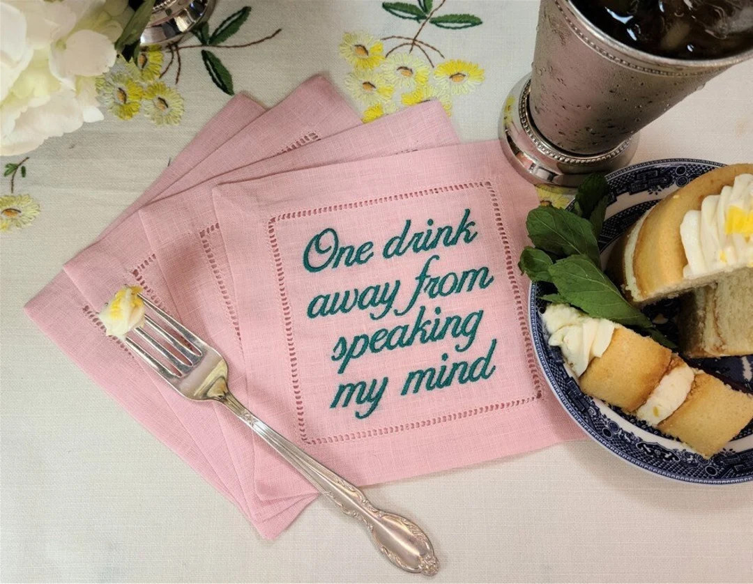 Custom Embroidered Linen Cocktail Napkins Your Phrases or - Etsy | Etsy (US)