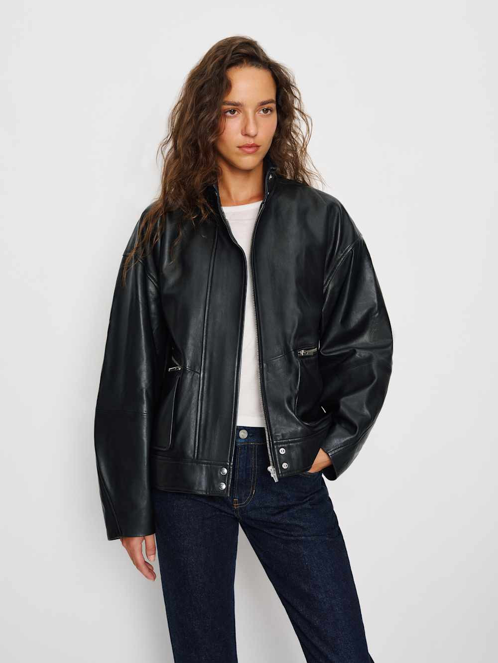 Veda Harrison Leather Oversized Bomber | Reformation (Global)