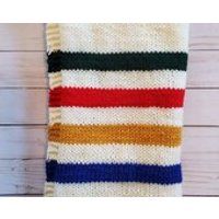 Hand knit Hudson Bay inspired baby blanket 3040 | Etsy (CAD)