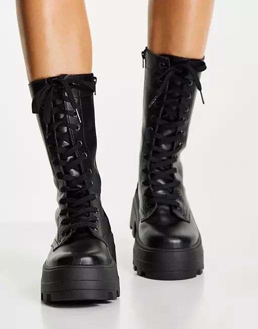 ASOS DESIGN Aurora chunky lace up boots in black | ASOS (Global)