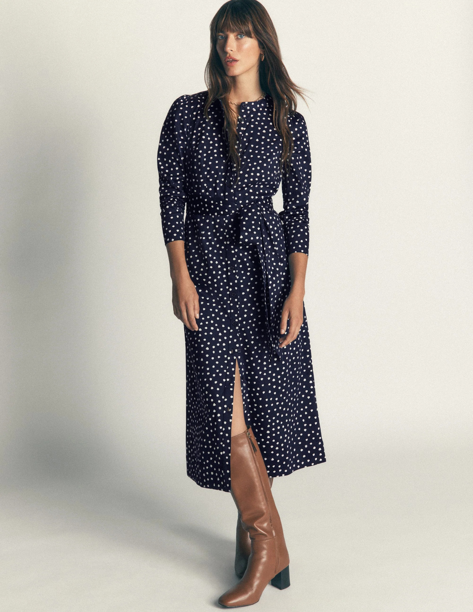 Louise Midi Shirt Dress-French Navy, Painted Dot | Boden UK