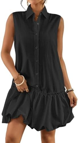 Bsubseach Women Casual Summer Linen Dress Bubble Mini Dress | Amazon (US)