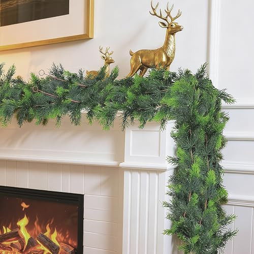 6FT Artificial Cedar Garland, Realistic Christmas Pine Garland, Lush Evergreen Cypress Garlands, ... | Amazon (US)