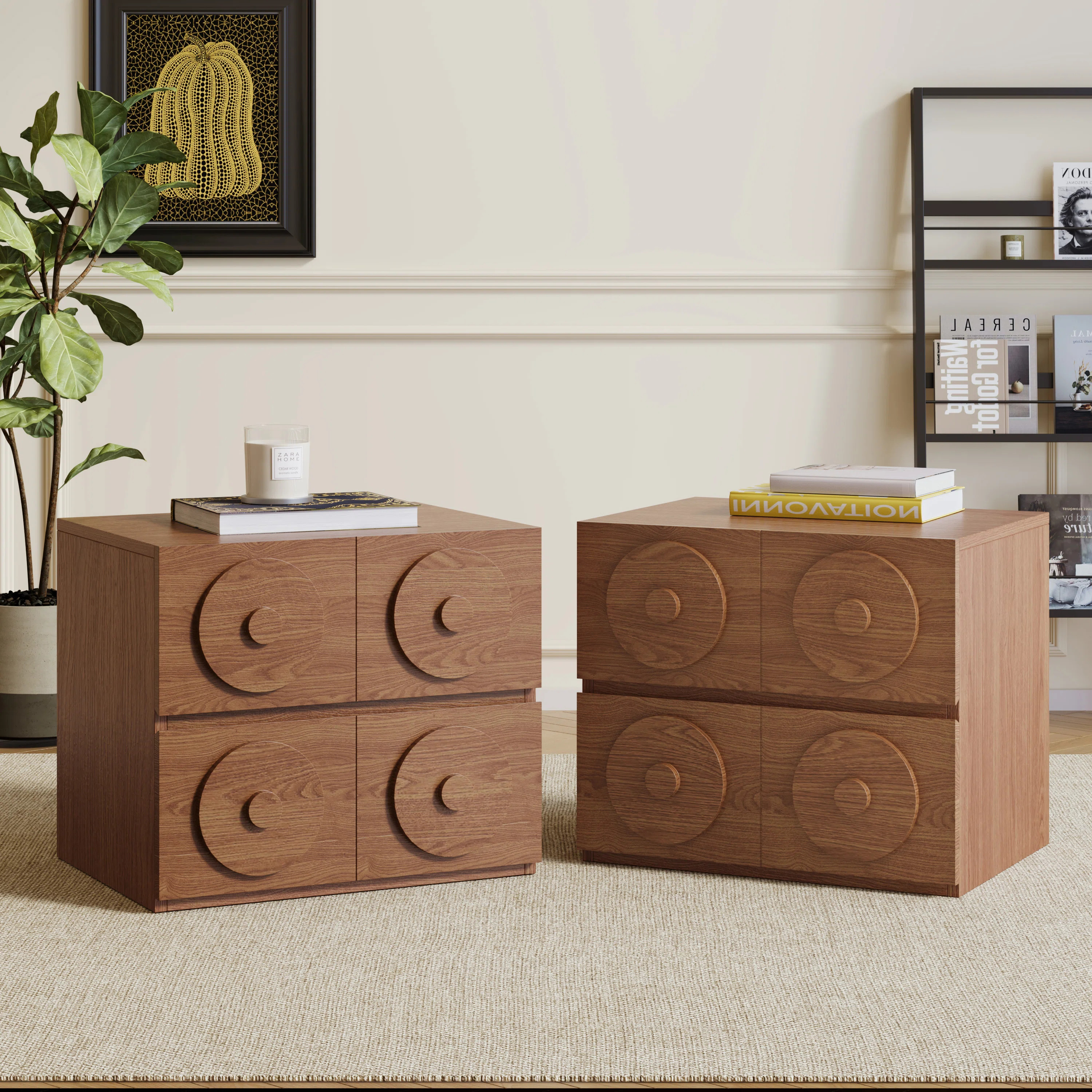 23" 2-Drawer Nightstand, Mid Century Modern End Table, Wooden Bedside Table, Combinable To Be Tv ... | Wayfair North America