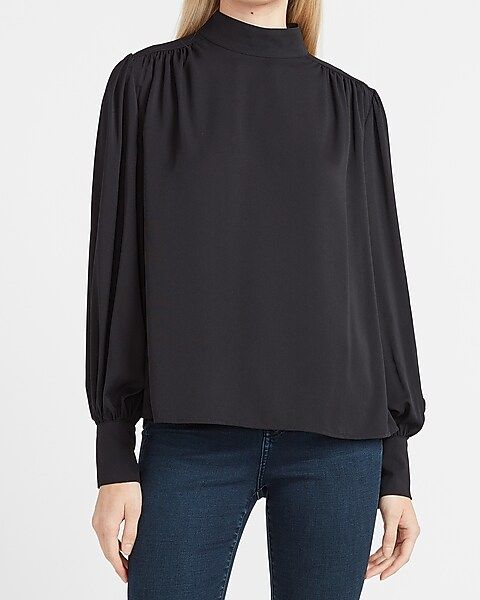 Mock Neck Balloon Sleeve Top | Express