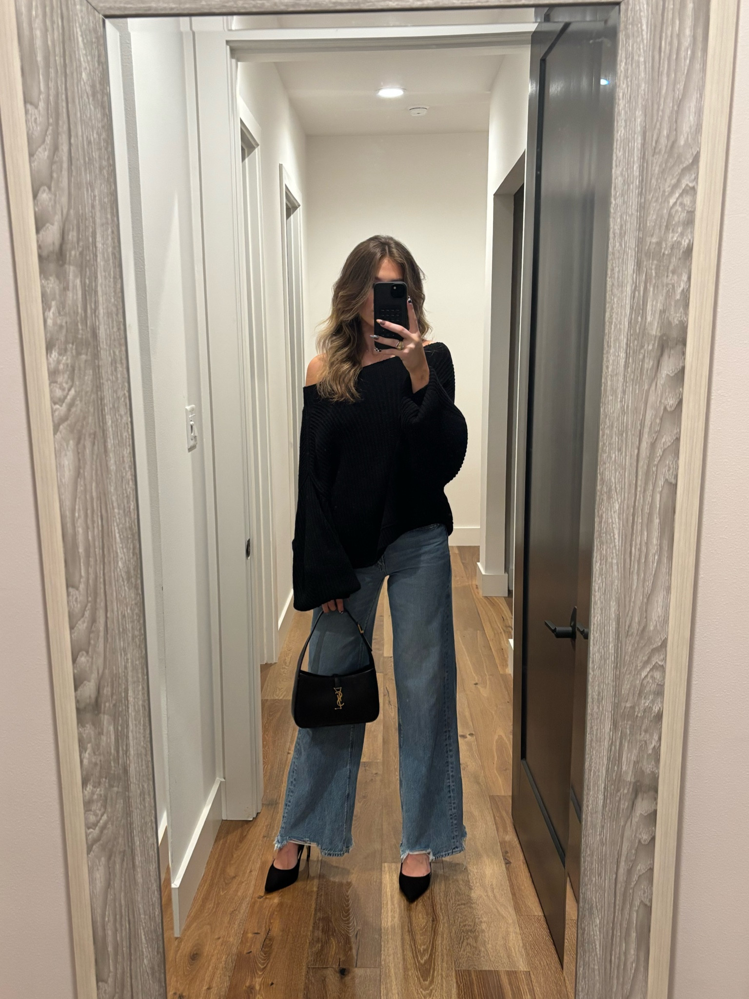 Causal fit of the day! Black sweater, wide leg jeans, black heels, and gold jewelry! Can never go wrong with this outfit!!! 

#LTKStyleTip #LTKSeasonal #LTKFindsUnder100