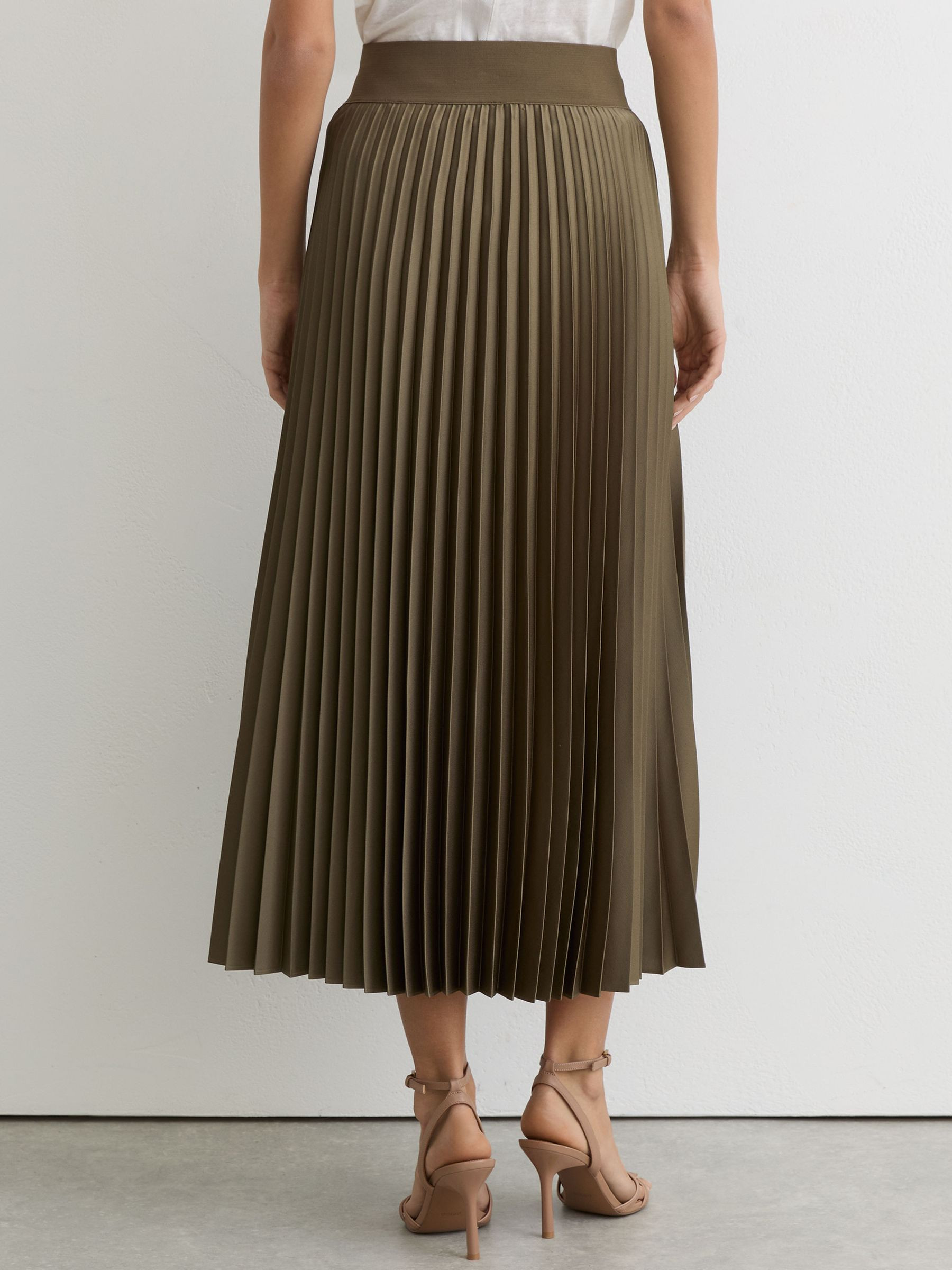 Reiss Pleated Midi Skirt in Khaki Green - REISS | Reiss UK