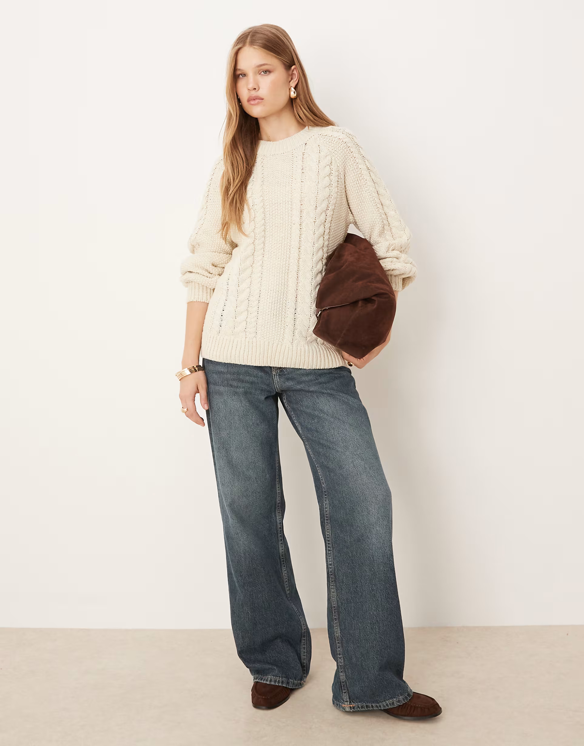 AWARE chunky cable knitted oversized jumper in cream | ASOS (Global)