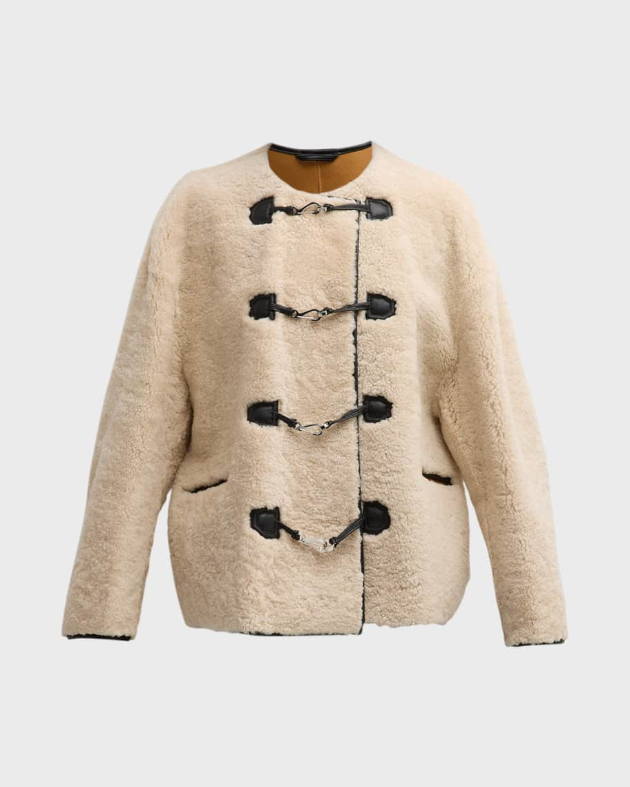 Sheep Shearling Clasp Single-Breasted Teddy Jacket | Neiman Marcus