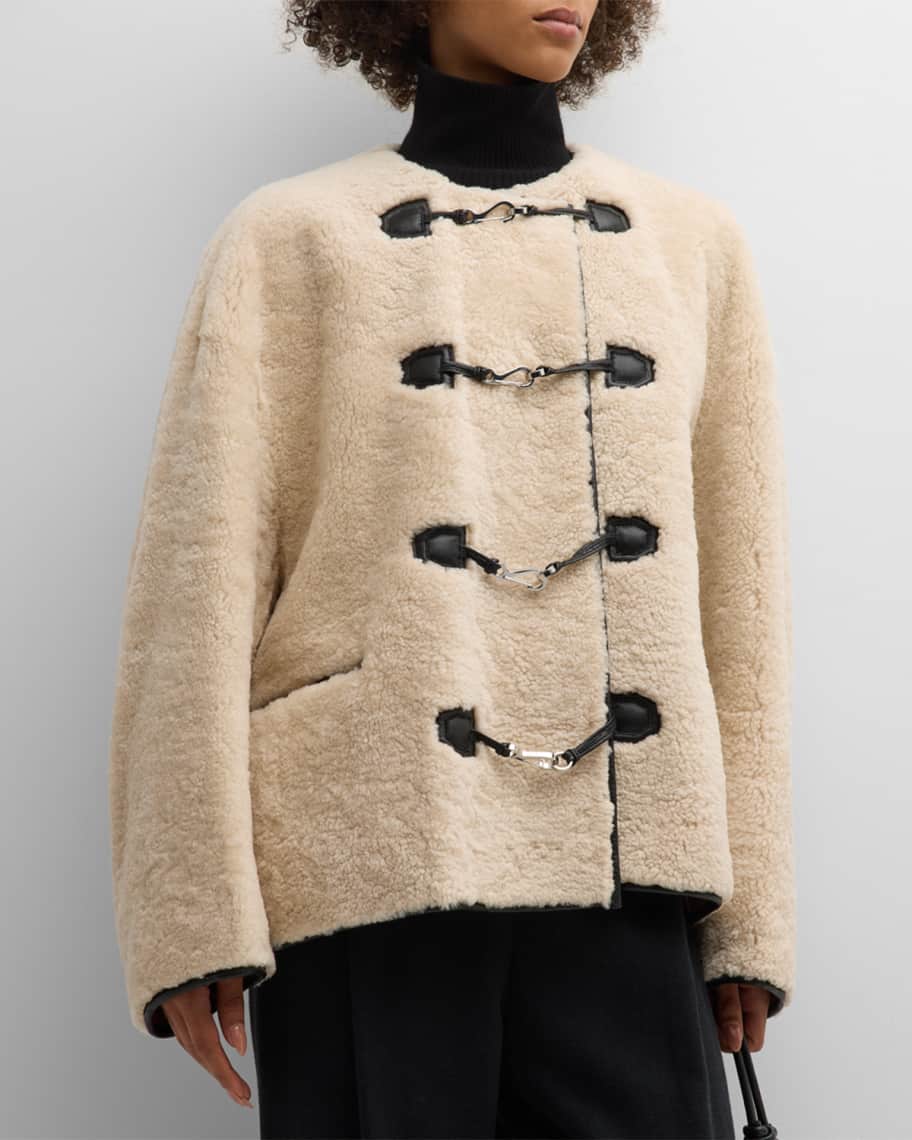 Sheep Shearling Clasp Single-Breasted Teddy Jacket | Neiman Marcus