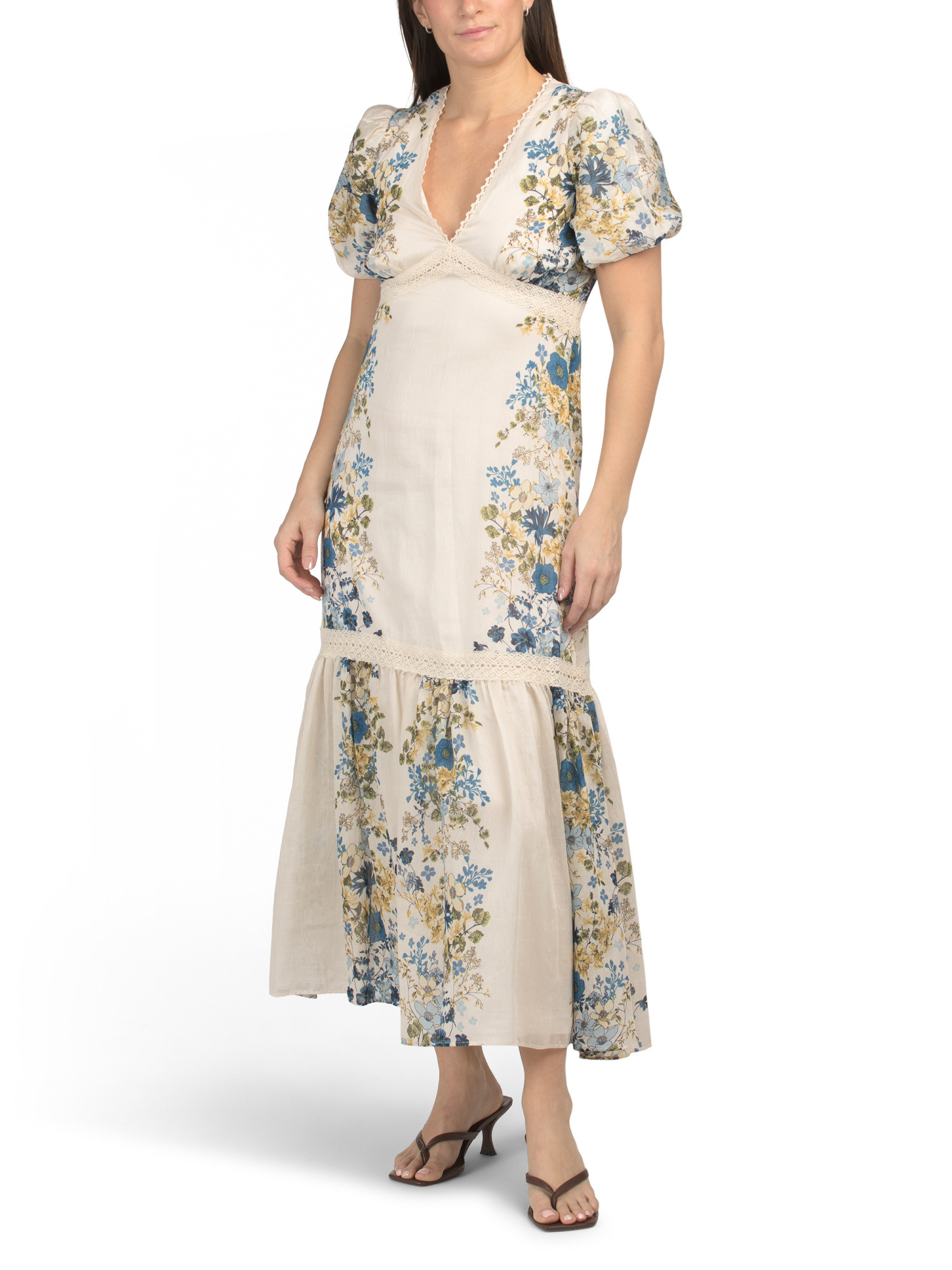 Linen Blend V-neck Floral Lace Trim Maxi Dress | Casual Dresses  | Marshalls | Marshalls