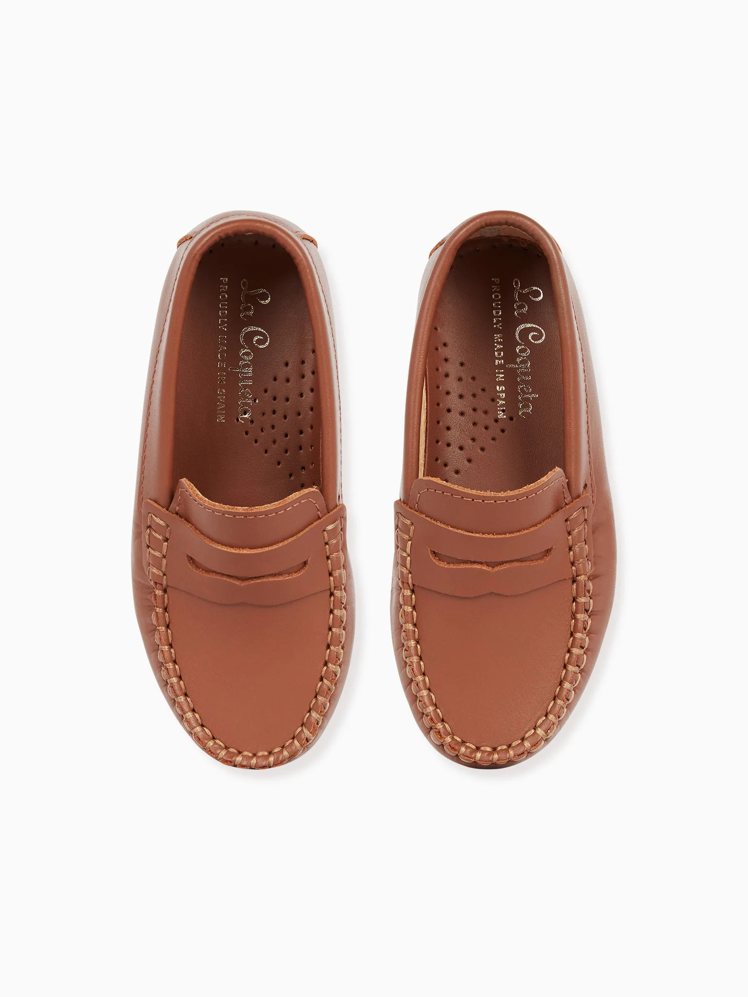 Tan Leather Boy Loafer Shoes | La Coqueta (US)