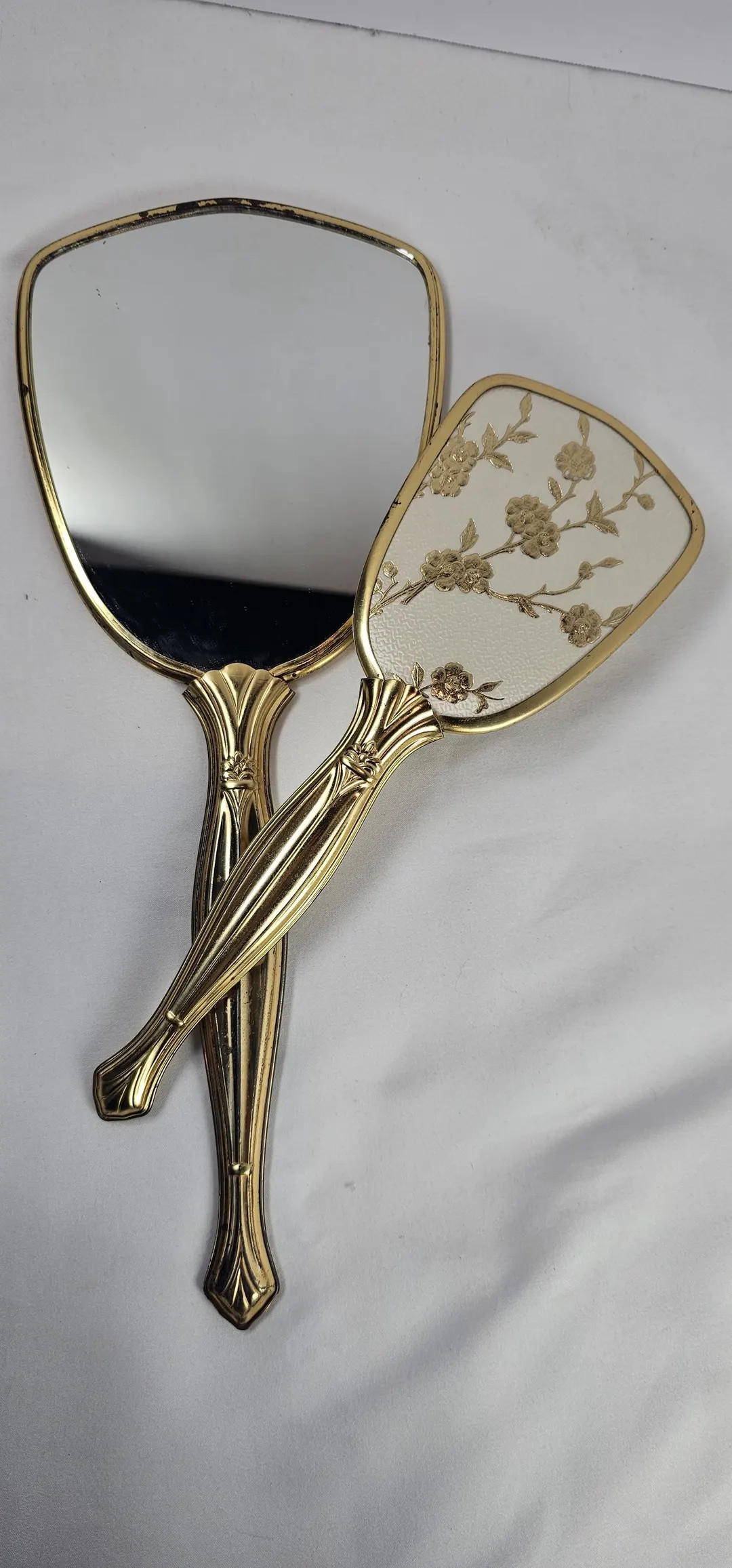 Vintage Vanity Gold Hand Held Mirror and Nylon Hair Brush Make up Mirror Set - Etsy | Etsy (US)