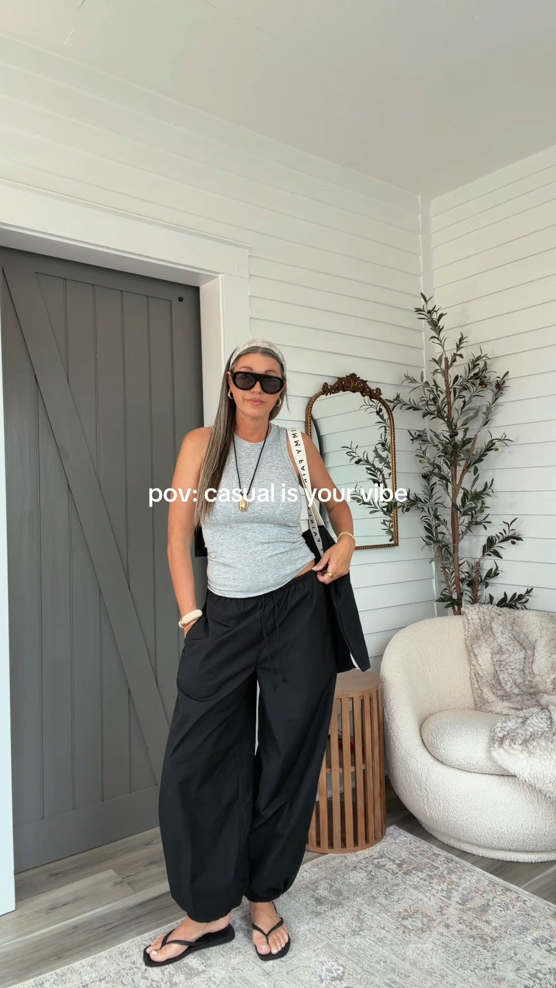 LOVE this balloon pant outfit! Wearing a small in pants and top! These square toe flops are a must! I’ve had for years! TTS!