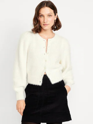 Cropped Eyelash Cardigan Sweater | Old Navy (CA)