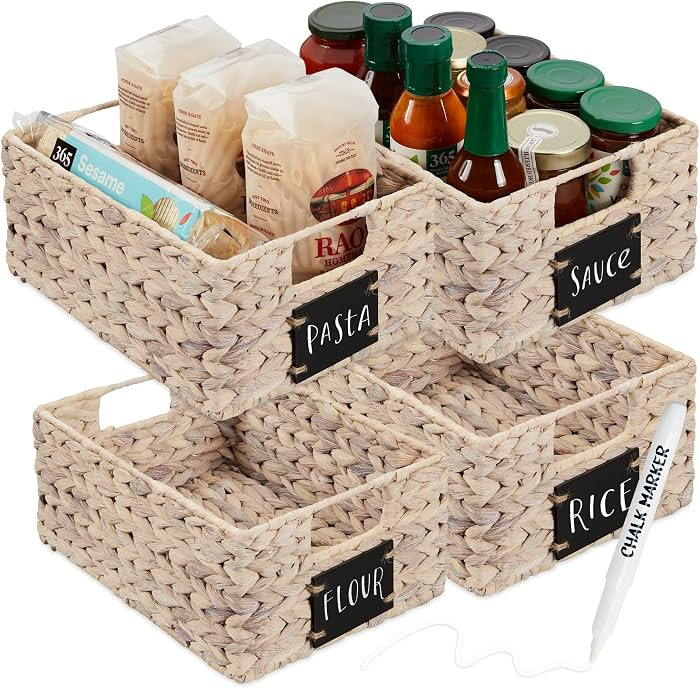 Best Choice Products Set of 4 9x12in Water Hyacinth Pantry Baskets, Woven Organizers w/Chalkboard... | Amazon (US)