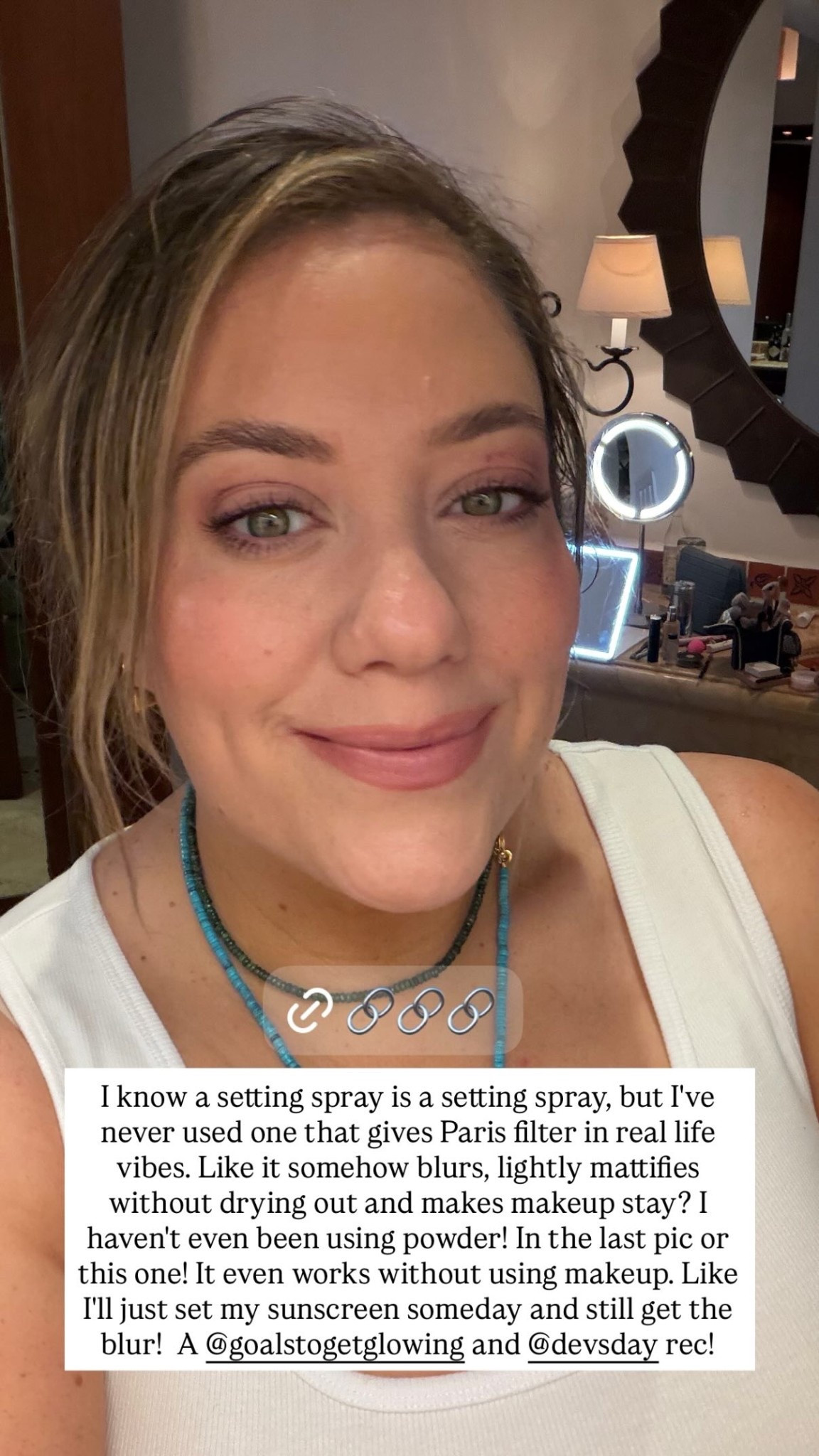 I know a setting spray is a setting spray, but I've never used one that gives Paris filter in real life vibes. Like it somehow blurs, lightly mattifies without drying out and makes makeup stay? I haven't even been using powder! In the last pic or this one! It even works without using makeup. Like I'll just set my sunscreen someday and still get the blur!  A @goalstogetglowing and @devsday rec!

#LTKgrwm #LTKBeauty #LTKSaleAlert