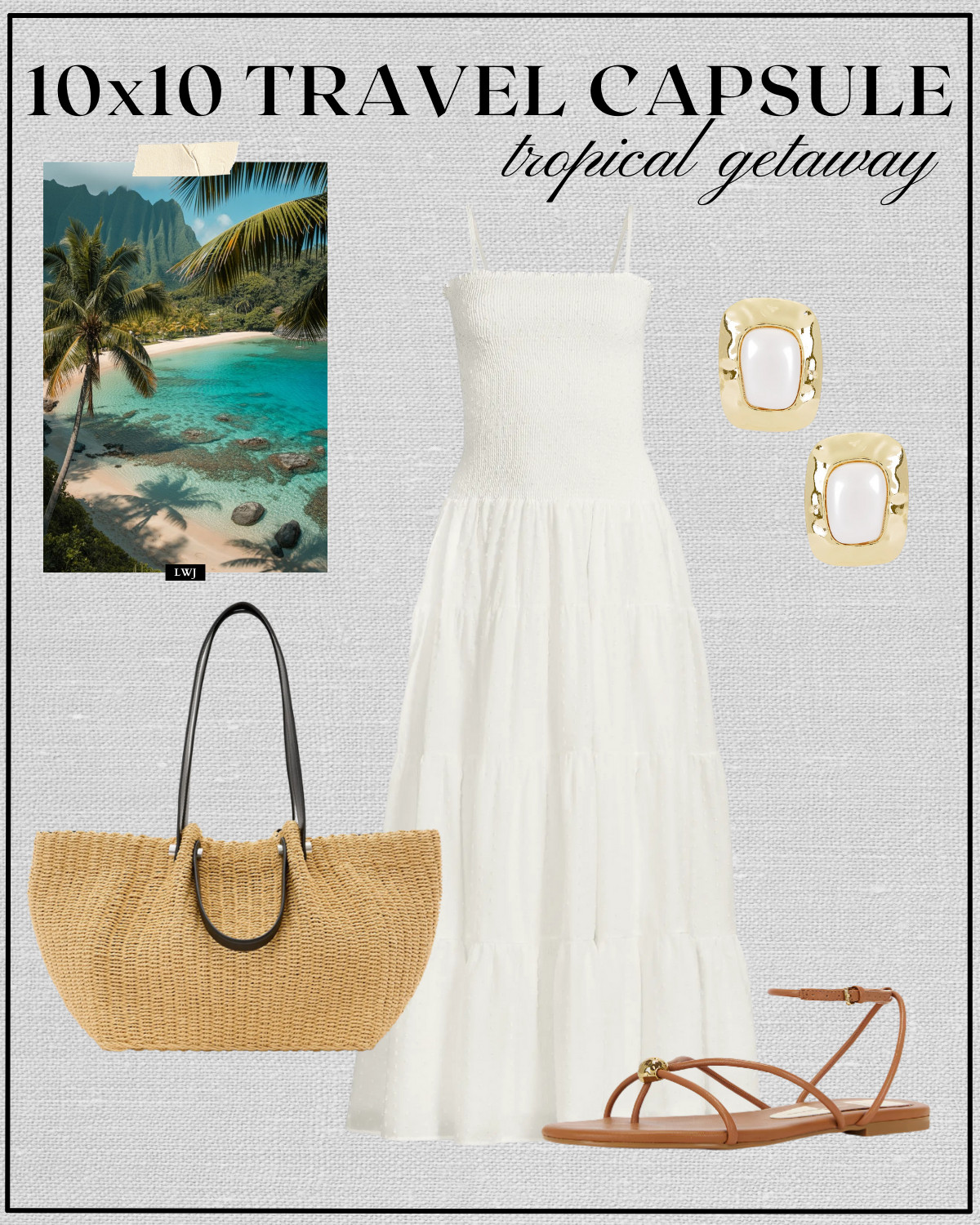 tropical getaway outfit 

sundress / strappy dress / pearl statement earrings / straw tote bag/ strappy sandals  

 #LTKSeasonal #LTKTravel