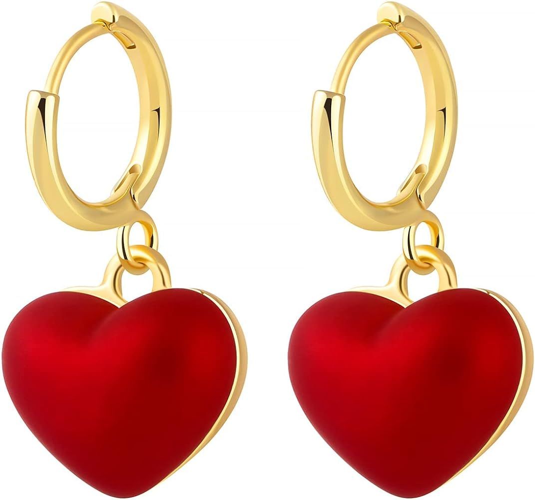 Itcoery Women 14K Gold Plated Heart Huggie Hoop Drop Dangle Earrings | Amazon (US)