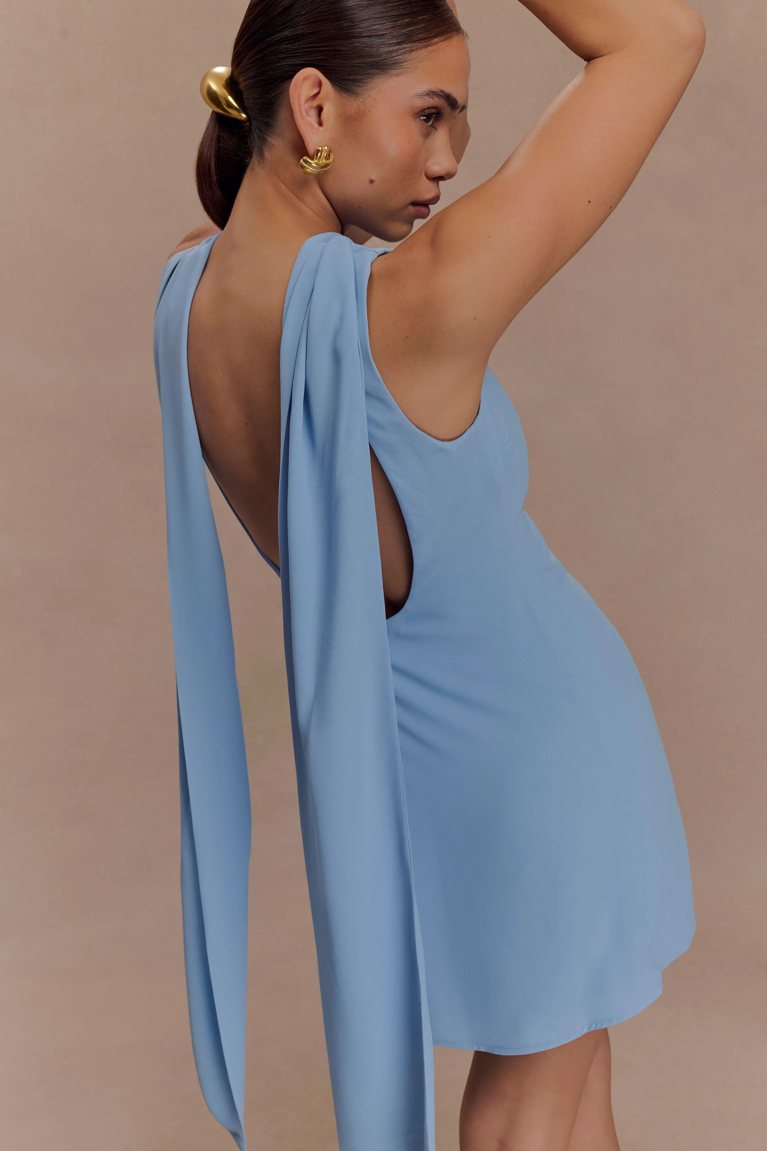 Scarf Draped Mini Dress - Sky Blue | MESHKI US