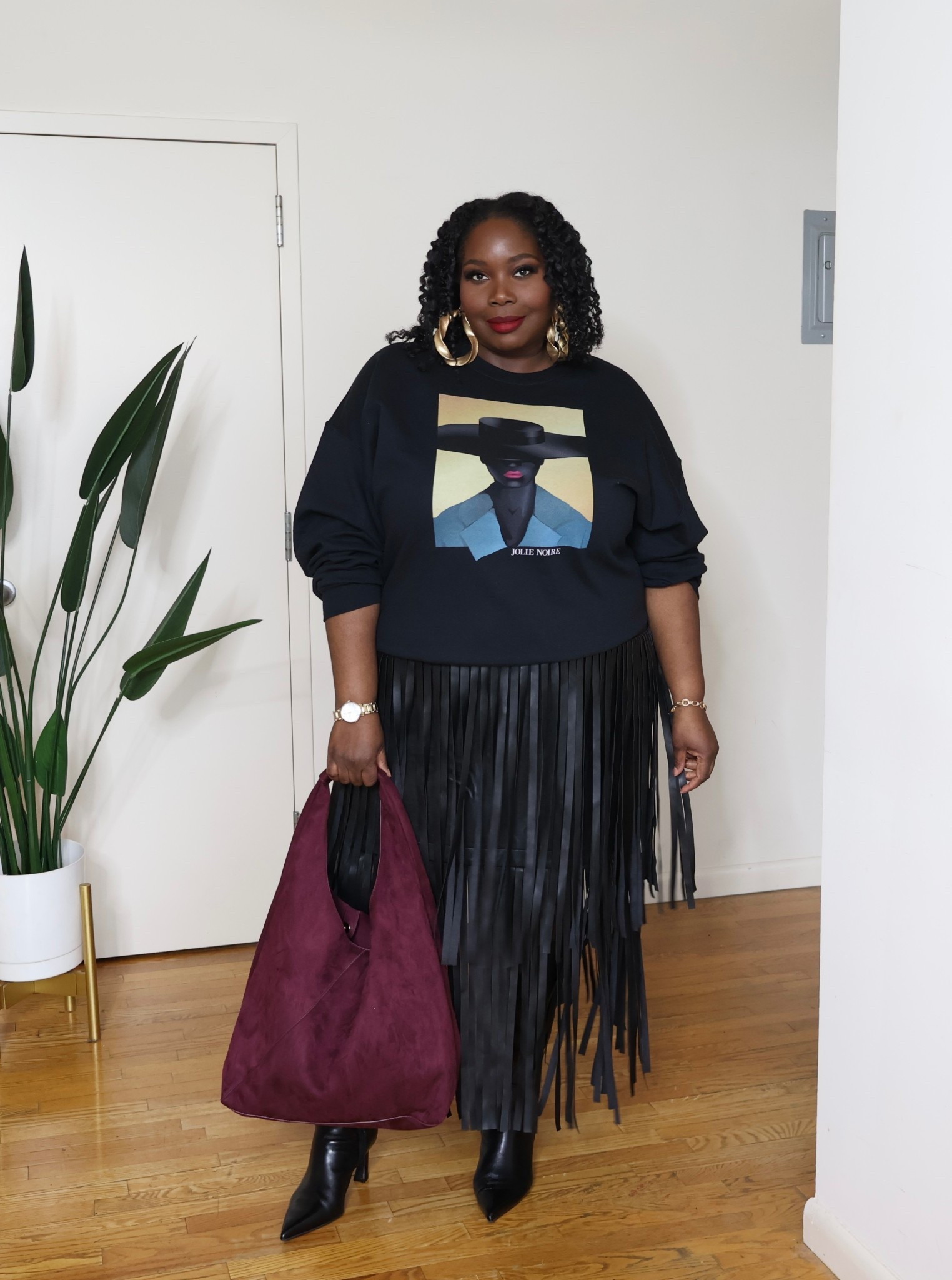 Still in love with this fringe leather skirt. Paired it with an oversized sweatshirt for a plus size winter outfit. 

#LTKOver40 #LTKPlusSize #LTKMidsize