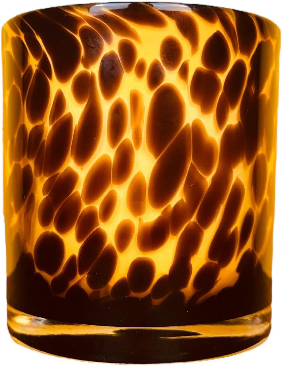 Hapton House Tortoise Shell Glass Candle Holder - Votive and Small Pillar Candle Holder - Leopard Print - Cheetah Print - Animal Print - Tortoiseshell - Candle Jar - Wedding - Holiday Decor - Large | Amazon (US)