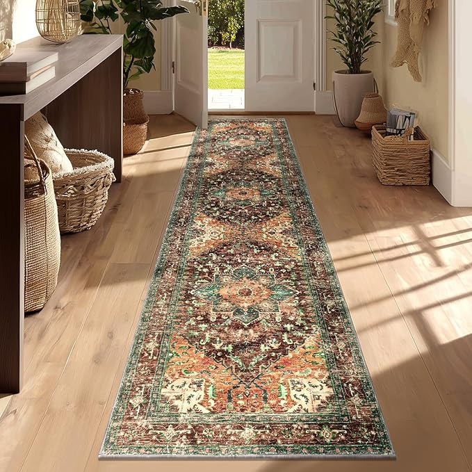 Yamaziot Washable Runner Rug, 2x8 Non-Slip Boho Vintage Hallway Rug Runner with Rubber Backing, S... | Amazon (US)