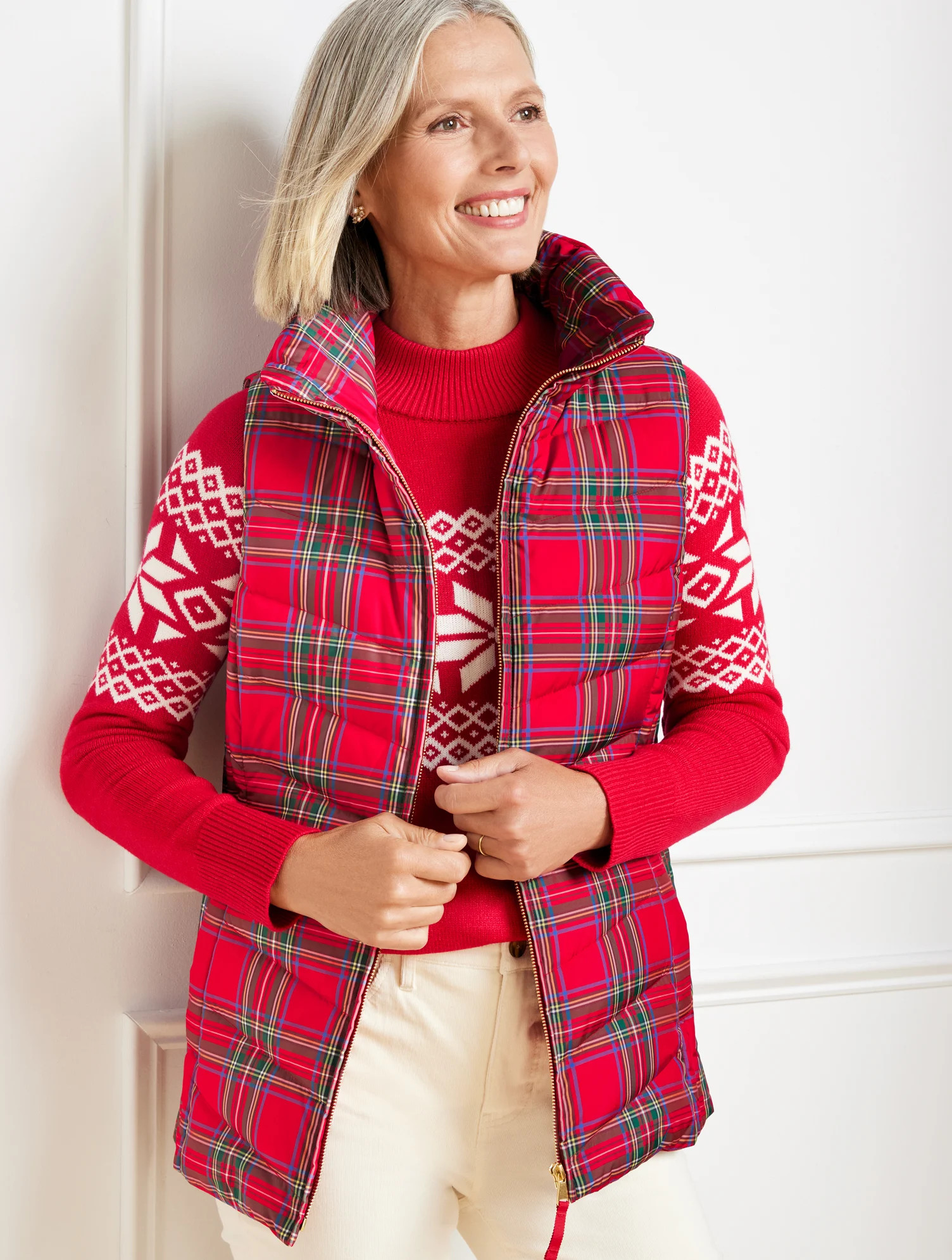 Misses - Puffer Vest - Plaid - Red - XS Talbots | Talbots