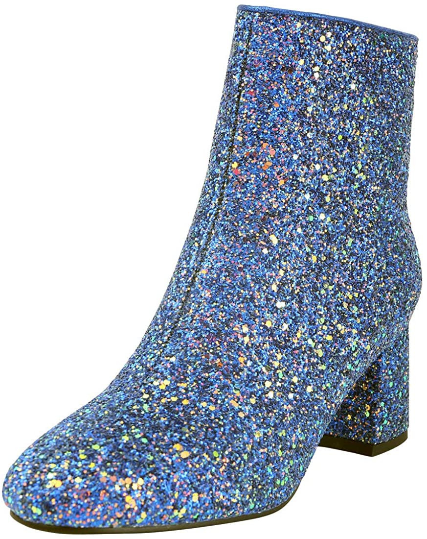 MAVMAX Women's Sequin Glitter Ankle Boots Chunky Heels Sparkly Booties | Amazon (US)