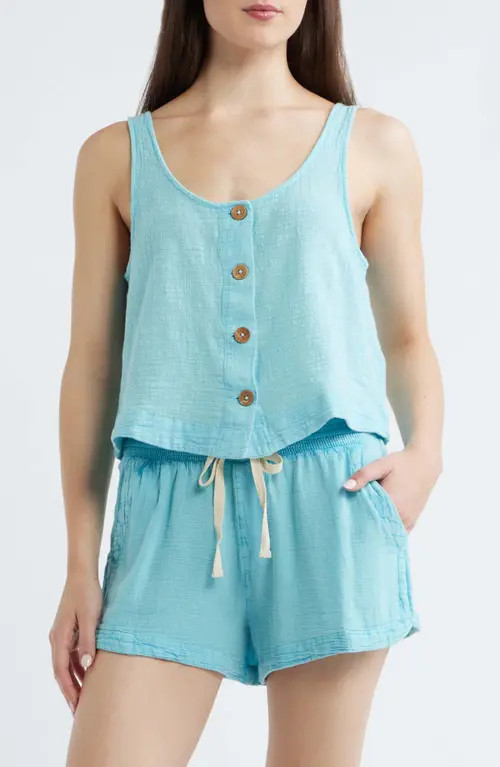Rip Curl Classic Surf Cotton Crop Button-Up Tank in Sea Blue at Nordstrom, Size Small | Nordstrom