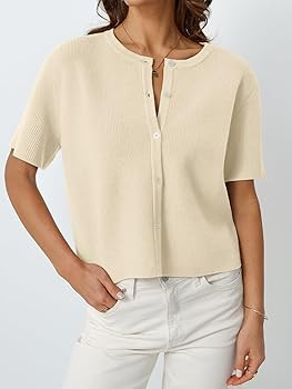 LILLUSORY Short Sleeve Cardigan Sweaters for Women 2025 Summer Cropped Button Up Sweater Tops Cas... | Amazon (US)
