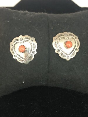 Southwestern Style Heart Concho Sterling 925 Earrings With Coral Bead  | eBay | eBay US