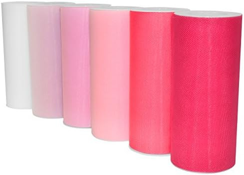 Morex Ribbon Pink Ombre' Tulle 6 Pack, Nylon, 6" by 150 yd Total, White/Lt. Pink/Tulip/Pink/Shock... | Amazon (US)