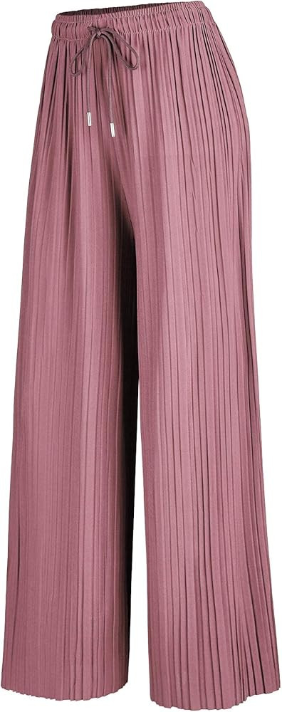 Made By Johnny Women's Premium Pleated Maxi Wide Leg Palazzo Pants Gaucho- High Waist with Drawst... | Amazon (US)