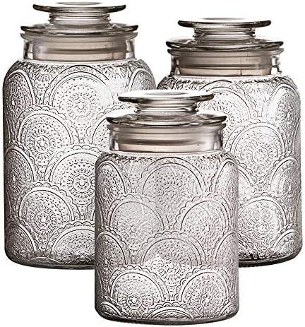 Style Setter Canister Set 3-Piece Glass Jars in 34oz, 44oz & 54oz Retro Design w/ Airtight Lids f... | Amazon (US)