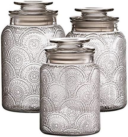 Style Setter Canister Set 3-Piece Glass Jars in 34oz, 44oz & 54oz Retro Design w/ Airtight Lids f... | Amazon (US)