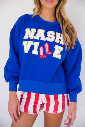 NASHVILLE RED BOOTS BLUE PULLOVER | Judith March