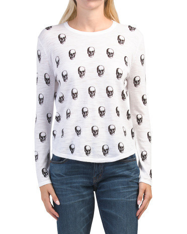 Kalissa Long Sleeve Crew Neck Skull T-Shirt For Women | TJ Maxx